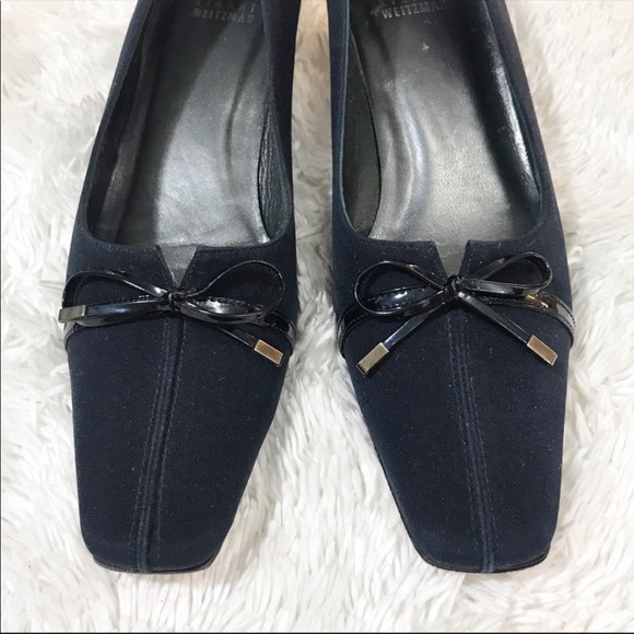 Stuart Weitzman Navy Bow Kitten Heels Size 7.5 - Picture 3 of 7